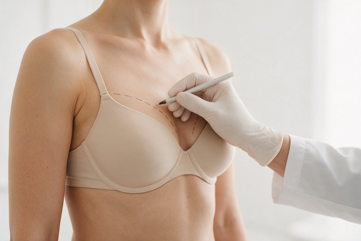 Mastopexy with implants: marking in consultation